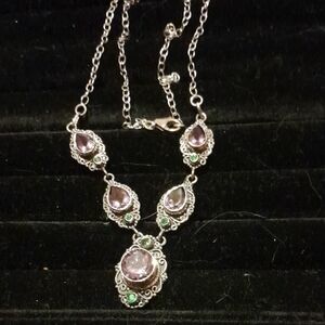 Elegant Silver Amethyst And Peridot  Necklace